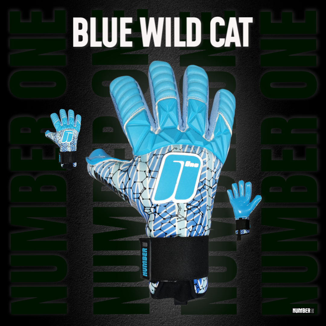 New Template-Photoroom(13) Prémium Number One Blue Wild Cat kapuskesztyű modern kék dizájnnal, negatív szabással, elő- és hátulnézet