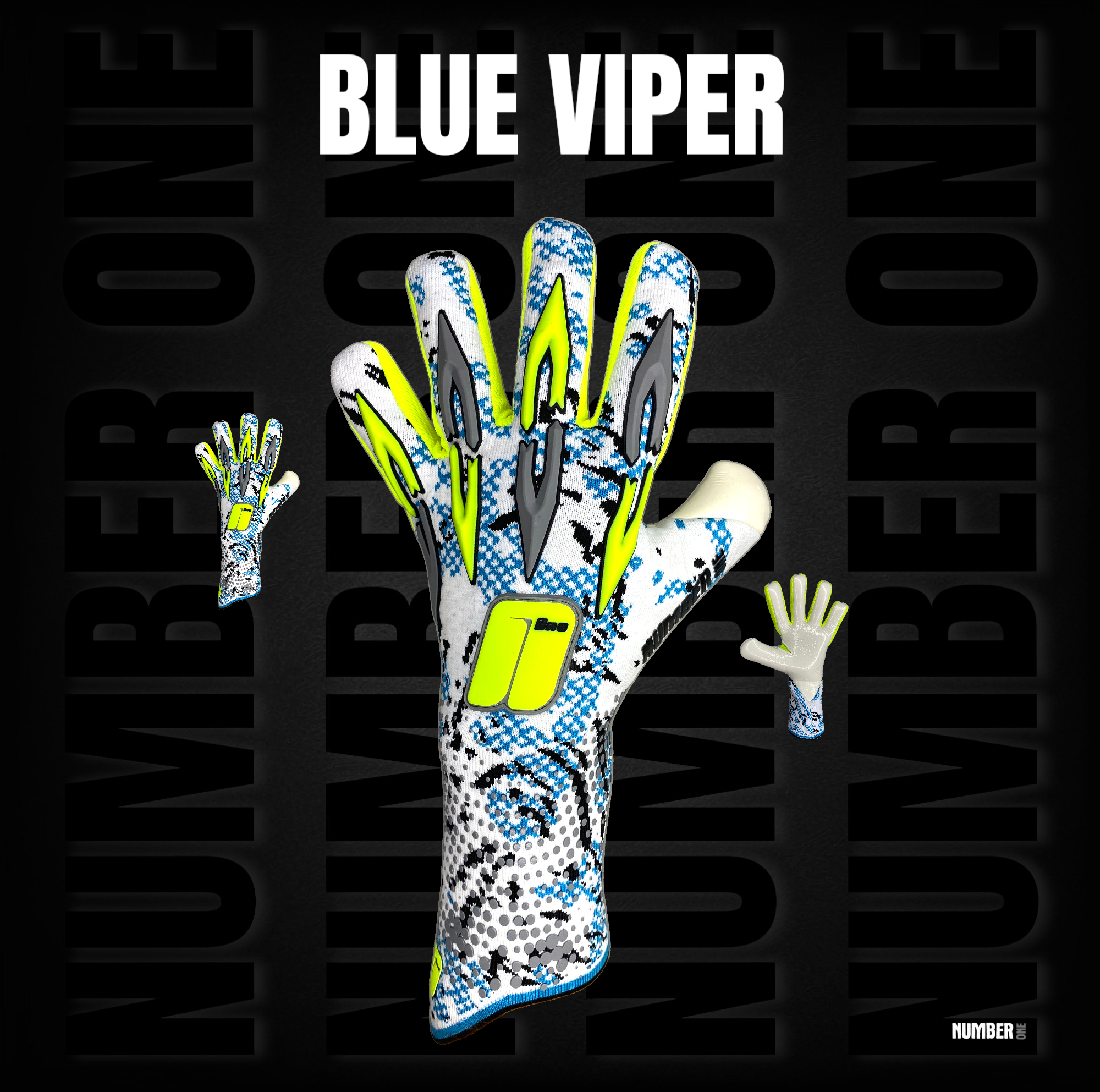 New Template-Photoroom(12)-Photoroom(1)-Photoroom(6) Prémium Number One Blue Viper kapuskesztyű modern kék-fehér dizájnnal, negatív szabással, elő- és hátulnézet.