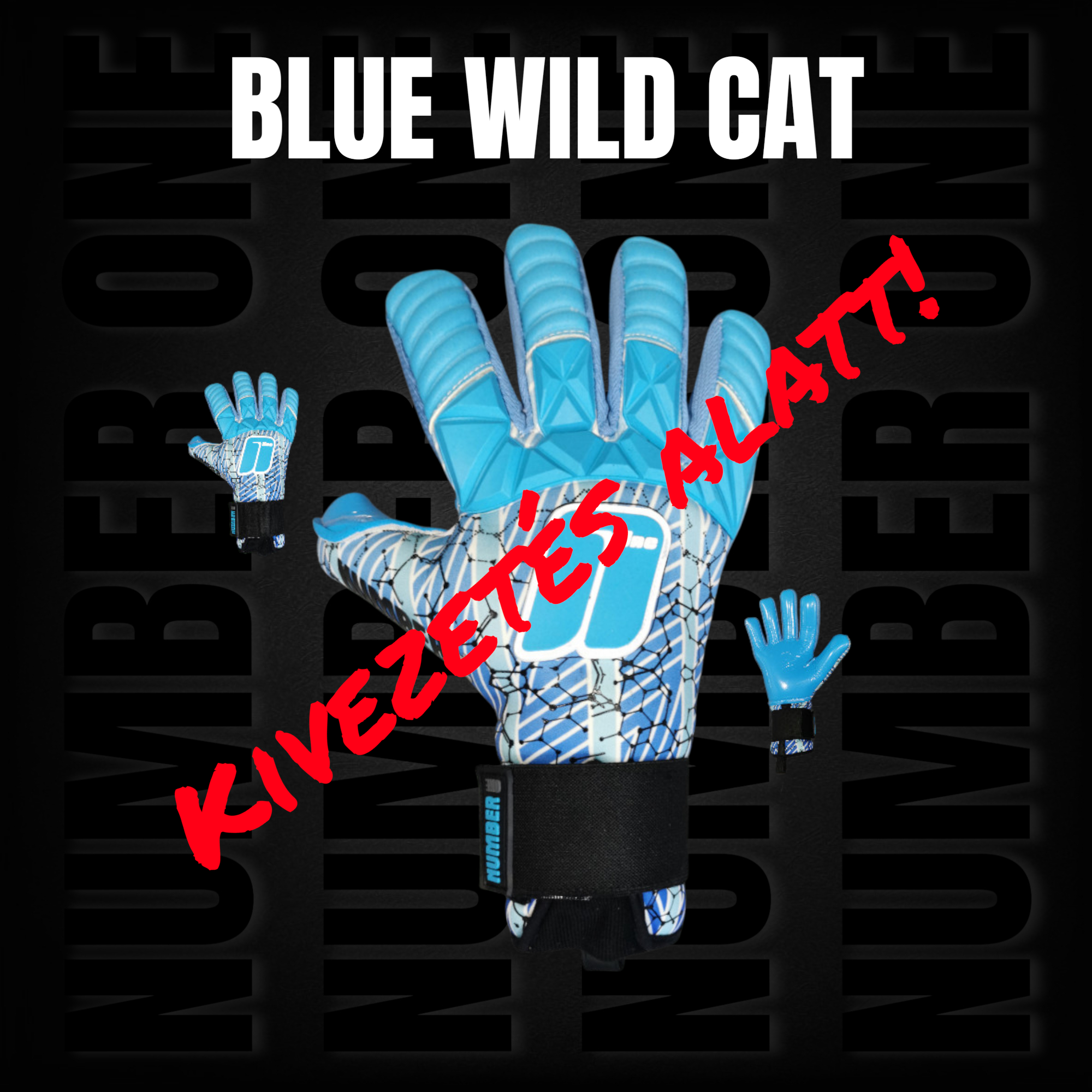 Prémium Number One Blue Wild Cat kapuskesztyű modern kék dizájnnal, negatív szabással, elő- és hátulnézet